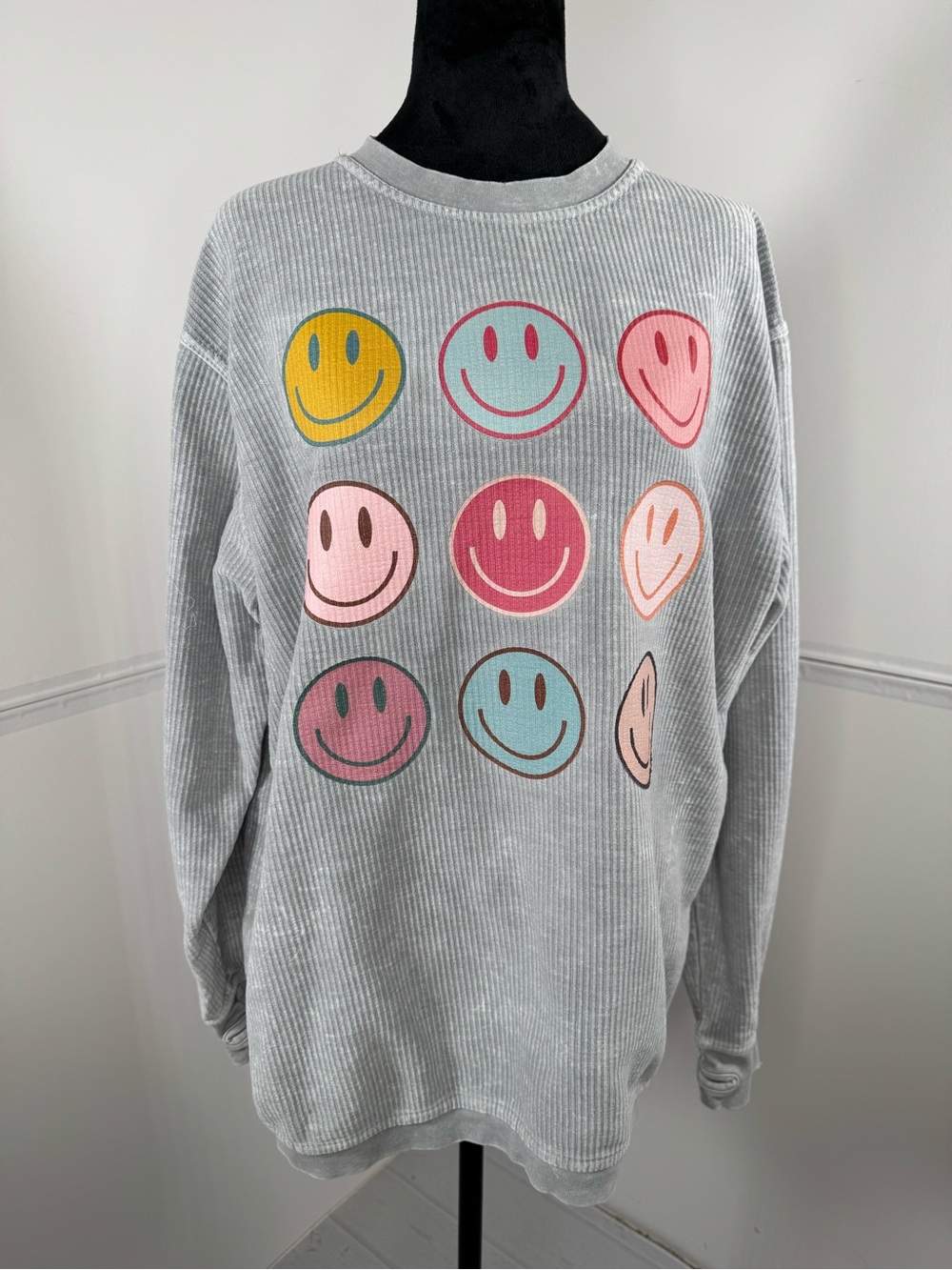 Royce Brand Comfy Cord Smiley Face Corded Pullover Gray Size Medium